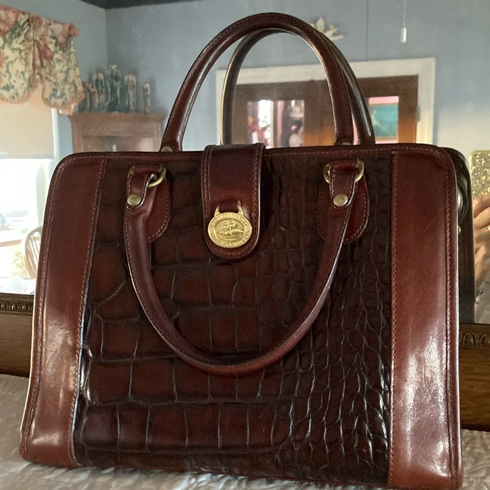 VTG BRAHMIN leather and croc handbag.  Two shades of brown, exc.cond. $280 - Picture 4 of 11